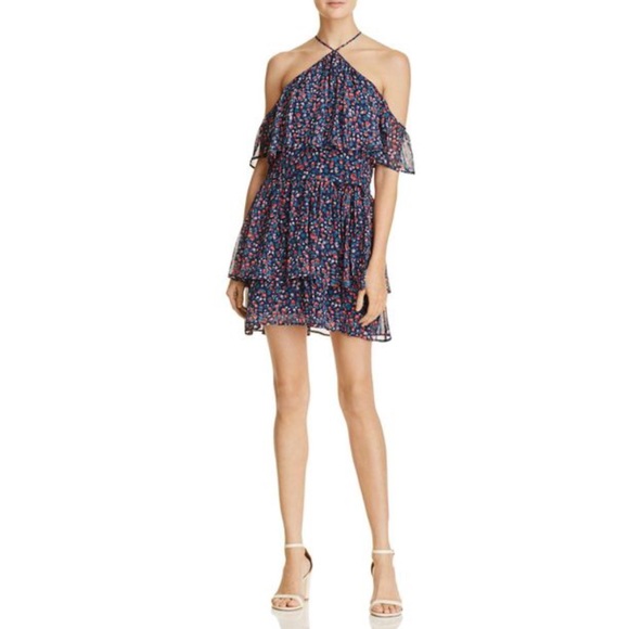 PAIGE Darya Floral-Print Silk Mini Dress, Indigo - Picture 1 of 8